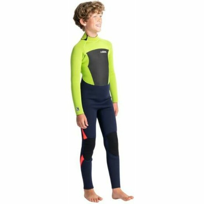 2024 C-Skins Junior Legend 4/3mm GBS Back Zip Wetsuit C-LE43JBZ - Slate Navy / Lime / Flo Red